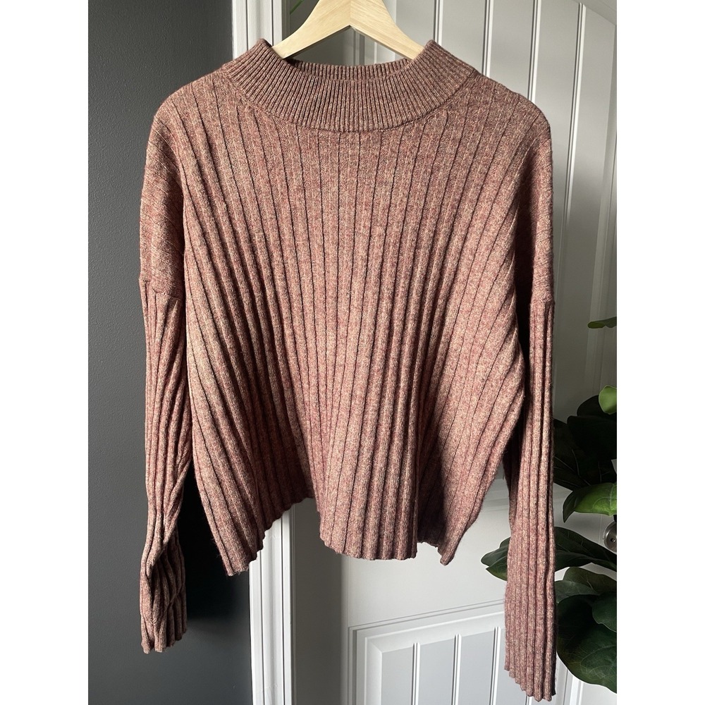 Madewell Crop Sweater Mock neck 2X Ribbed Knit Wool Blend Heathered Rust